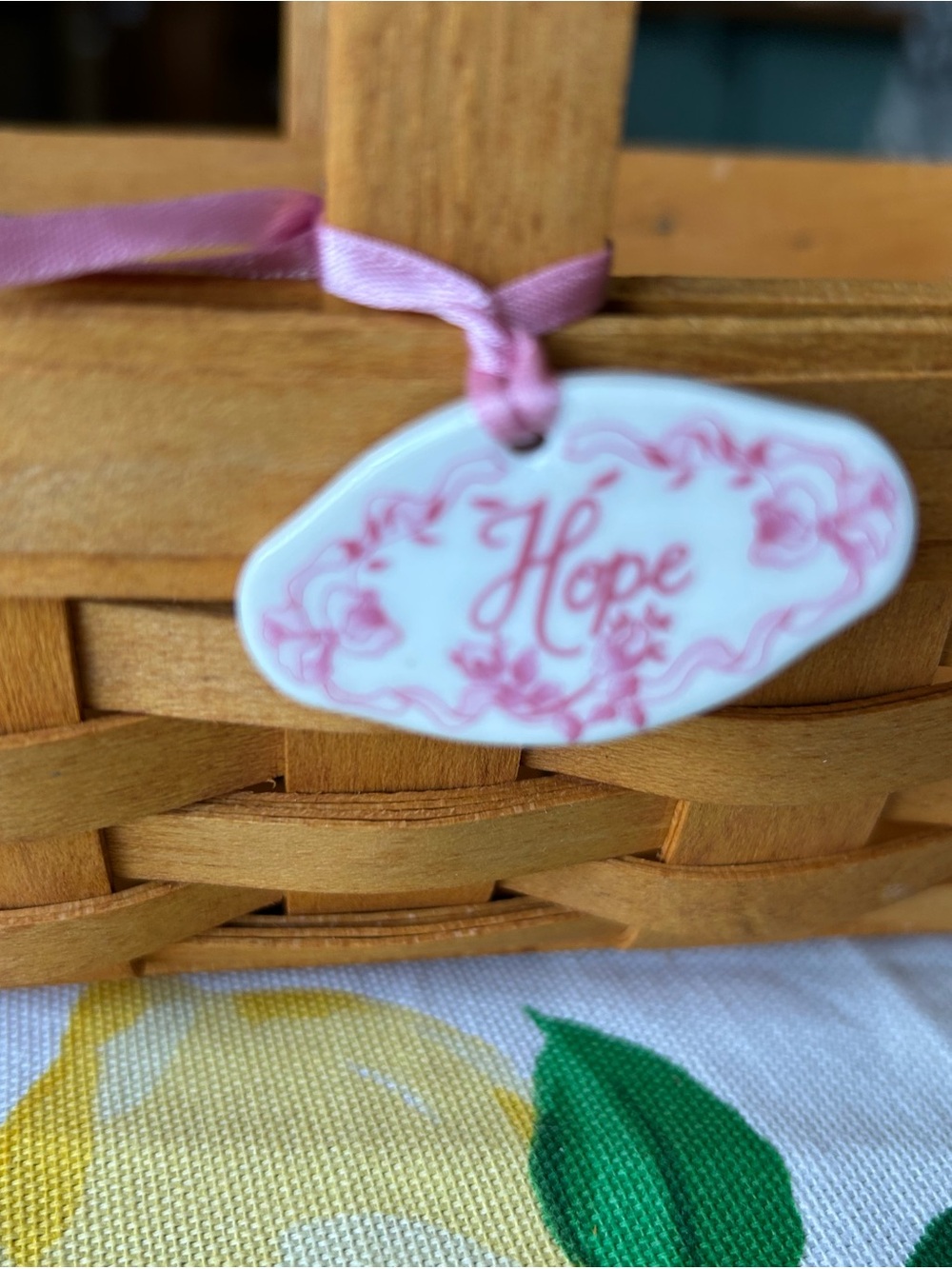 Longaberger Ceramic "Hope" Tag on American Cancer Society 2010 basket